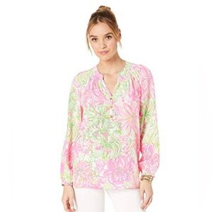 Lilly Pulitzer Silk Blouse in Pink and Green.
